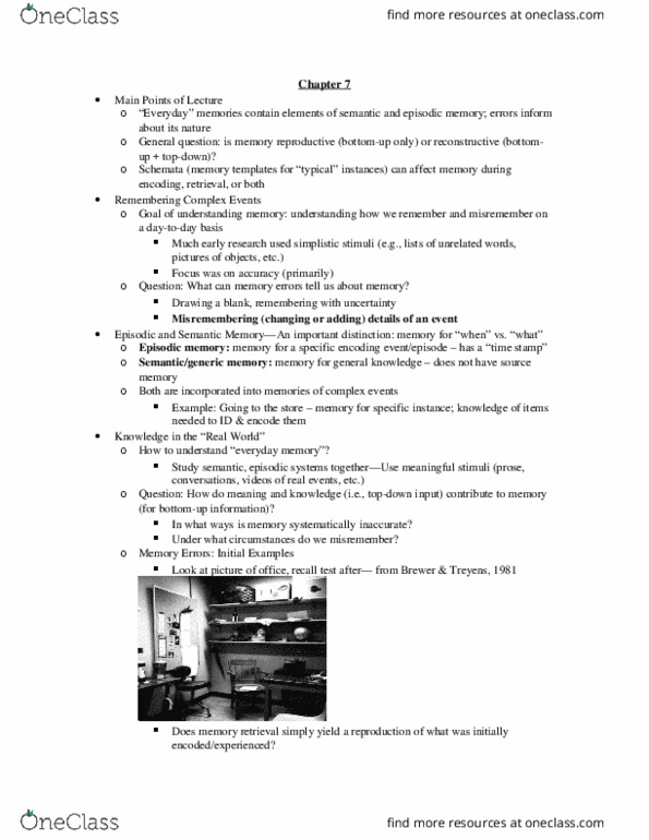 PSY-3217 Lecture Notes - Lecture 10: Episodic Memory, Eyewitness Memory, False Memory thumbnail
