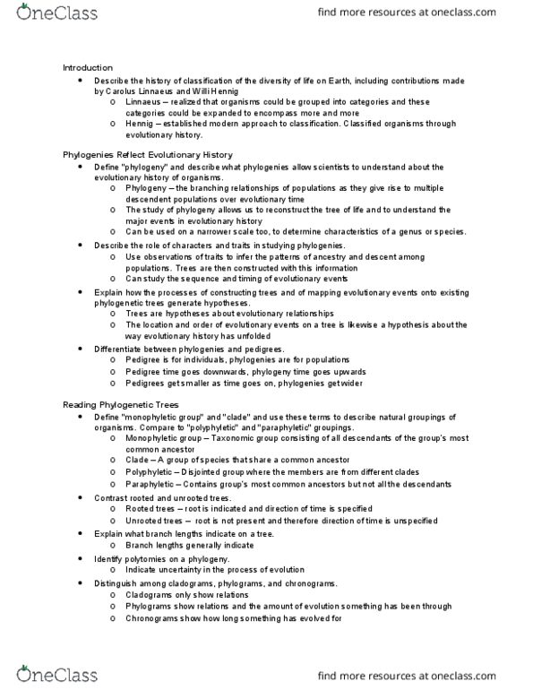 ZOL 445 Chapter Notes - Chapter 4: Willi Hennig, Carl Linnaeus, Polyphyly thumbnail