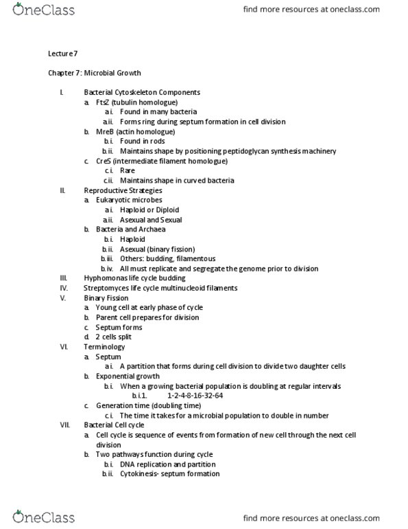 BIOS 3210 Lecture Notes - Lecture 7: Mreb, Actomyosin Ring, Intermediate Filament thumbnail