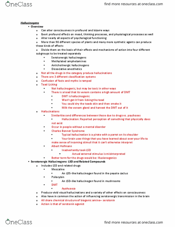 PSYC 330 Chapter Notes - Chapter 12: Bad Trip, Psilocybin, Mescaline thumbnail