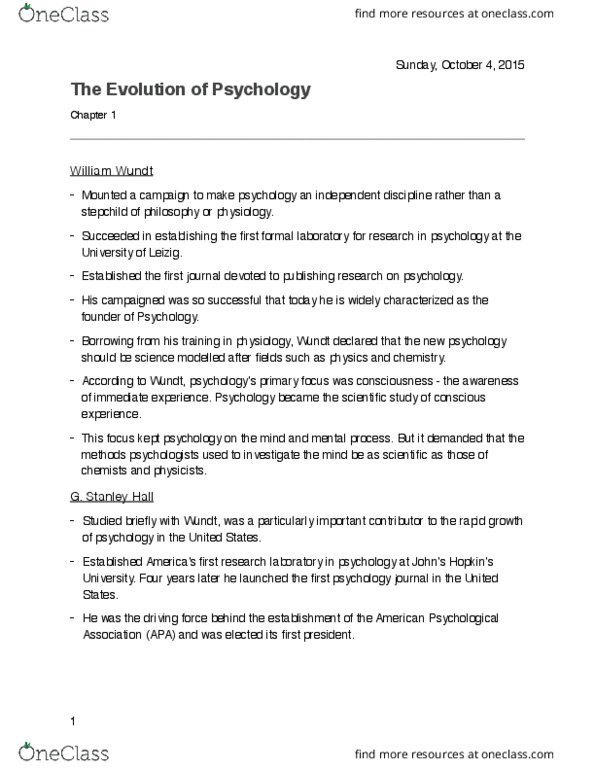 PSYC 1010 Chapter 1: Chapter One - Psychology thumbnail