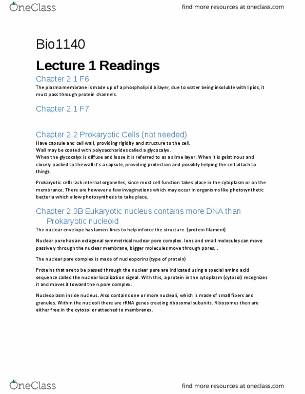 BIO 1140 Chapter Notes - Chapter 2-3: Murchison Meteorite, Nuclear Localization Sequence, Nuclear Pore thumbnail