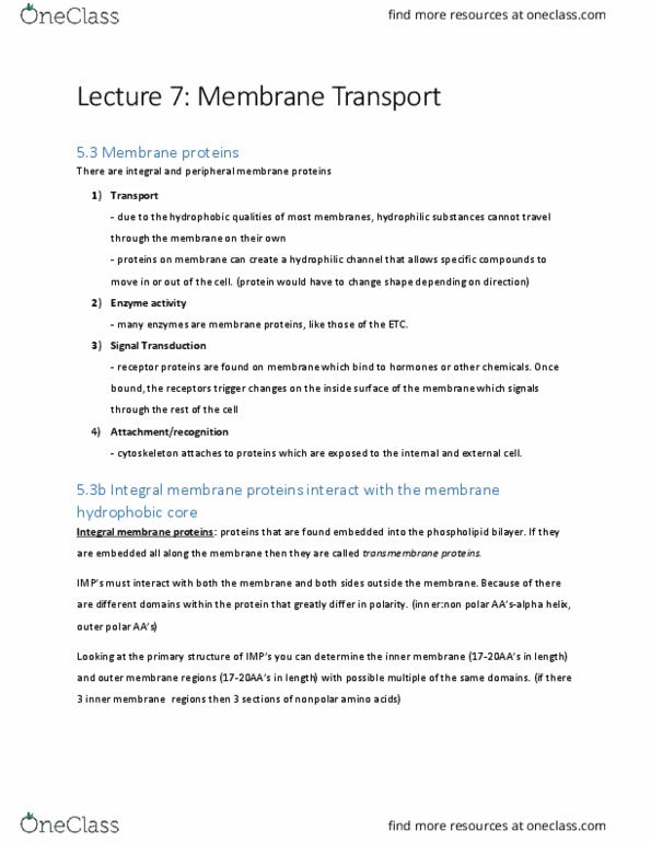 BIO 1140 Chapter Notes - Chapter 5: Peripheral Membrane Protein, Membrane Transport, Passive Transport thumbnail