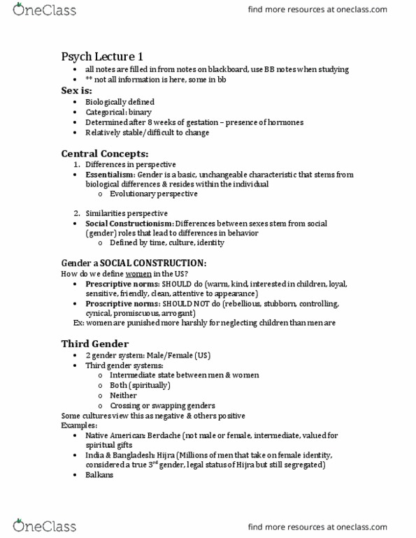 PSY 347 Lecture Notes - Lecture 1: Sex Steroid, Leta Stetter Hollingworth, Female Genital Mutilation thumbnail