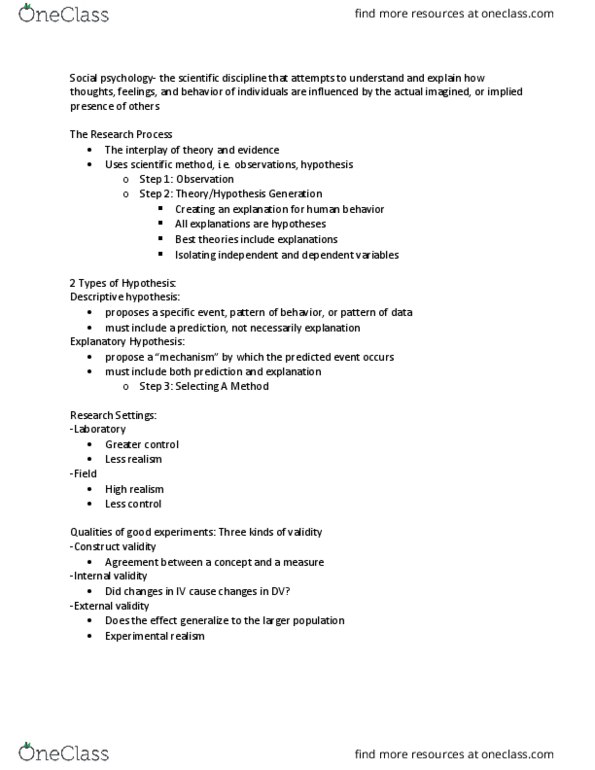 PSY 221 Lecture Notes - Lecture 4: Research, Social Comparison Theory, Internal Validity thumbnail