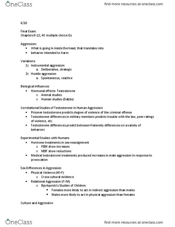 PSY 221 Lecture Notes - Lecture 40: Reciprocal Altruism, Murder Of Kitty Genovese, Evolutionary Psychology thumbnail