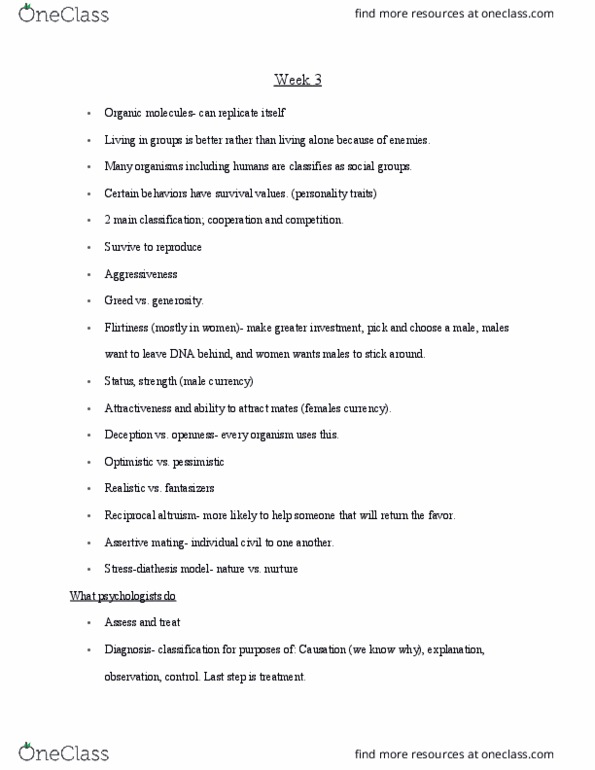 CLP 4144 Lecture Notes - Lecture 3: Reciprocal Altruism, Intellectual Disability, Mental Disorder thumbnail