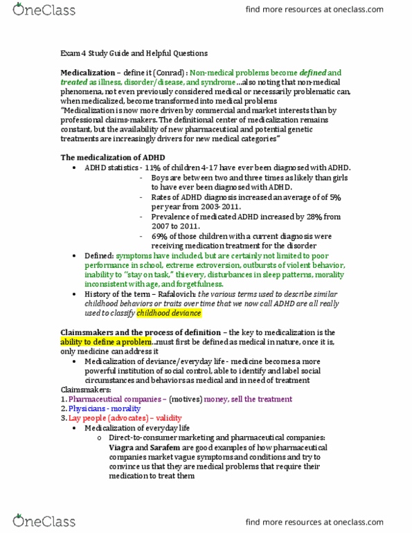 SOCI201 Lecture Notes - Lecture 10: Panacea, Fluoxetine, Sildenafil thumbnail