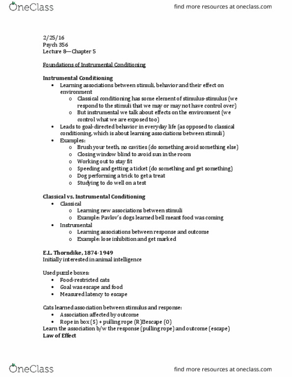 PSYC 356 Lecture Notes - Lecture 8: Operant Conditioning Chamber, Window Blind, Dog Training thumbnail