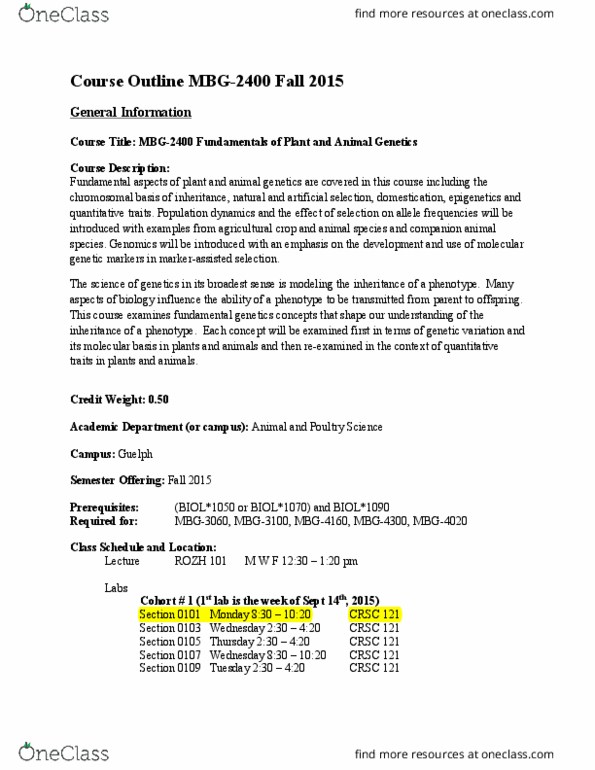 MBG 2400 Lecture Notes - Lecture 1: Allele Frequency, Epigenetics, Selective Breeding thumbnail