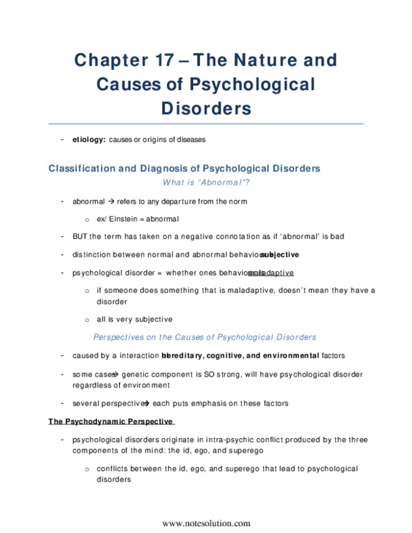 PSYA02H3 Chapter Notes - Chapter 17: Seasonal Affective Disorder, Comorbidity, The Fugue thumbnail