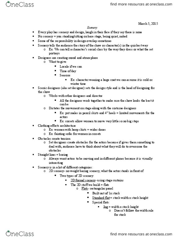 THR 110 Lecture Notes - Lecture 7: Leek, Dime (United States Coin), Plywood thumbnail