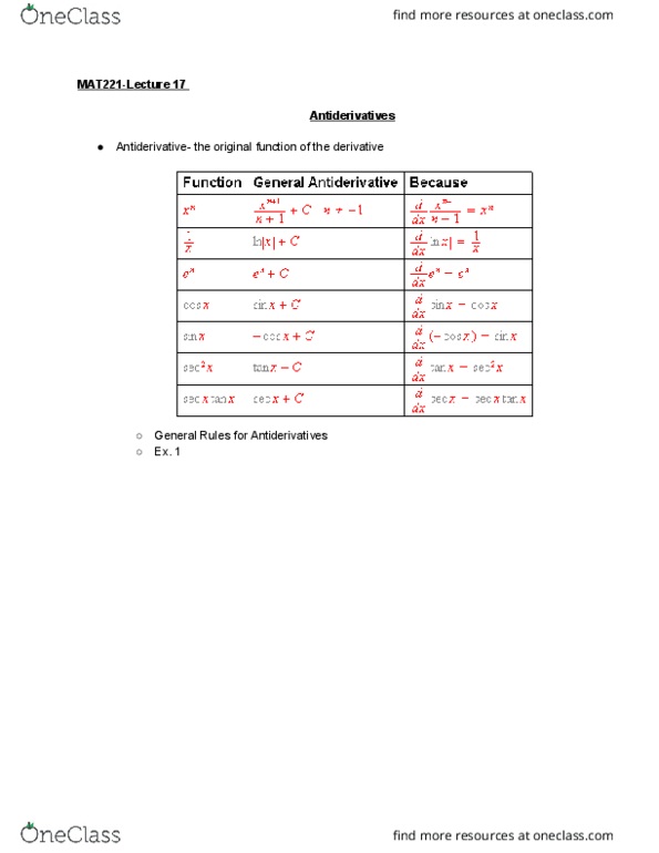 MATH 221 Lecture Notes - Lecture 17: Antiderivative thumbnail