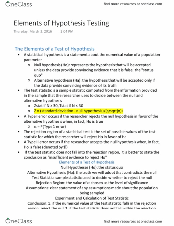 Quantitative Business Analysis QBA 120 Lecture Notes - Lecture 5: Type I And Type Ii Errors, Null Hypothesis, Alternative Hypothesis thumbnail