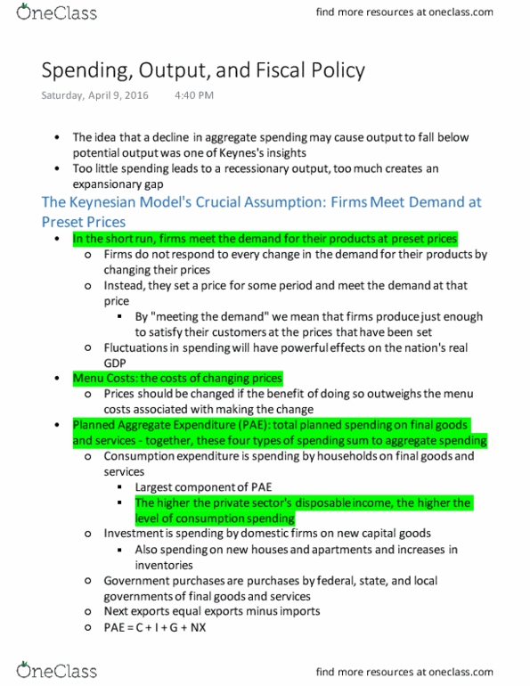 L11 Econ 1021 Lecture Notes - Lecture 8: Fiscal Policy, Autonomous Consumption, Menu Cost thumbnail