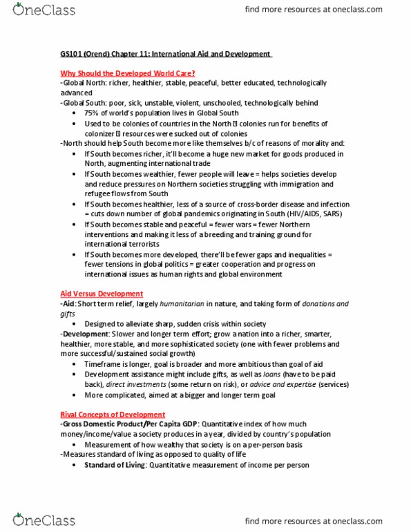 GS101 Chapter Notes - Chapter 11: Millennium Development Goals, Capability Approach, Structural Adjustment thumbnail