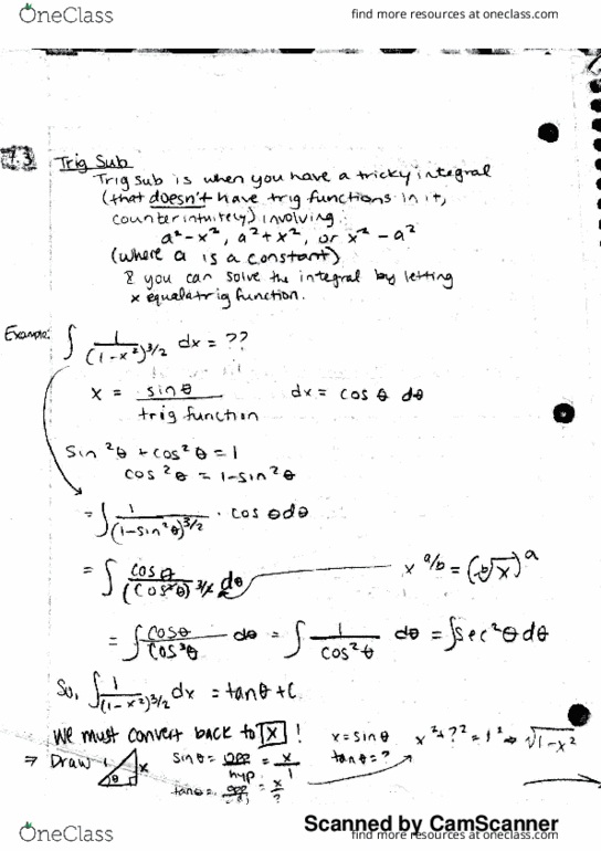 MATH 181 Lecture 5: Trig Sub Continued thumbnail