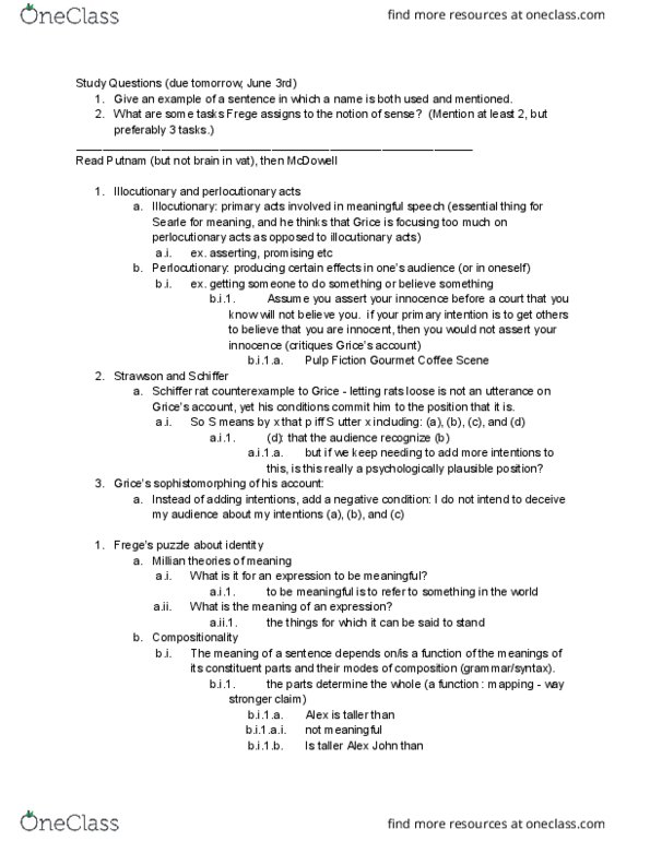 PHILOS 135 Lecture Notes - Lecture 4: Coreference, Perlocutionary Act, Illocutionary Act thumbnail