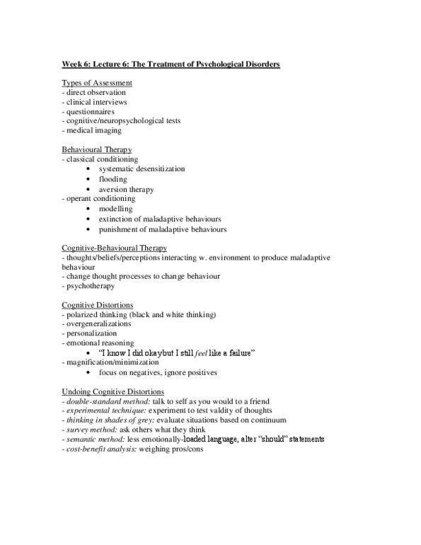 PSYC 100 Lecture Notes - Lecture 6: Aversion Therapy, Systematic Desensitization, Classical Conditioning thumbnail