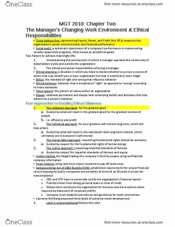 MGT-2010 Chapter Notes - Chapter 2: Natural Capital, Employee Retention, Corporate Social Responsibility thumbnail