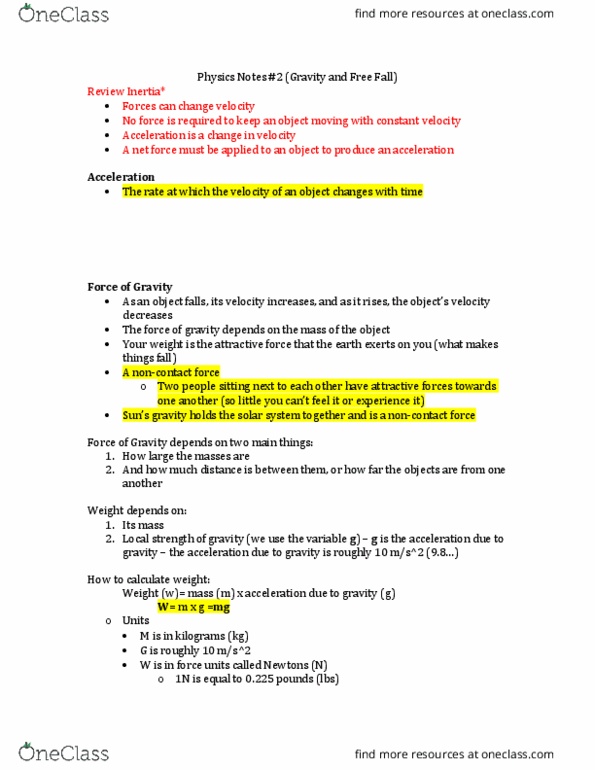 PHYS 1200 Lecture Notes - Lecture 2: Multiplication Sign, Net Force thumbnail