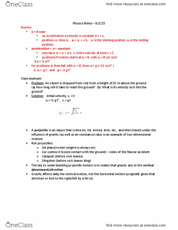 PHYS 1200 Lecture Notes - Lecture 5: Projectile Motion, Farad thumbnail