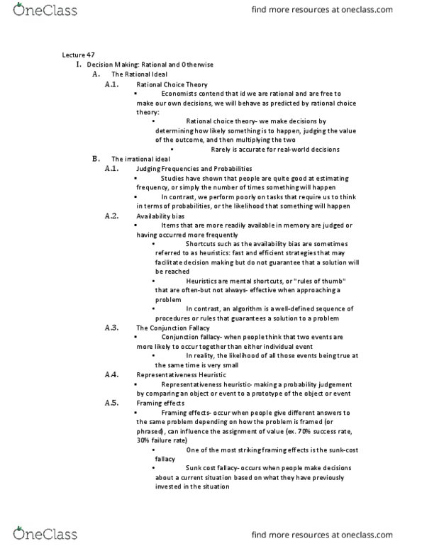 PSYCH 1100 Lecture Notes - Lecture 47: Sunk Costs, Representativeness Heuristic, Fallacy thumbnail