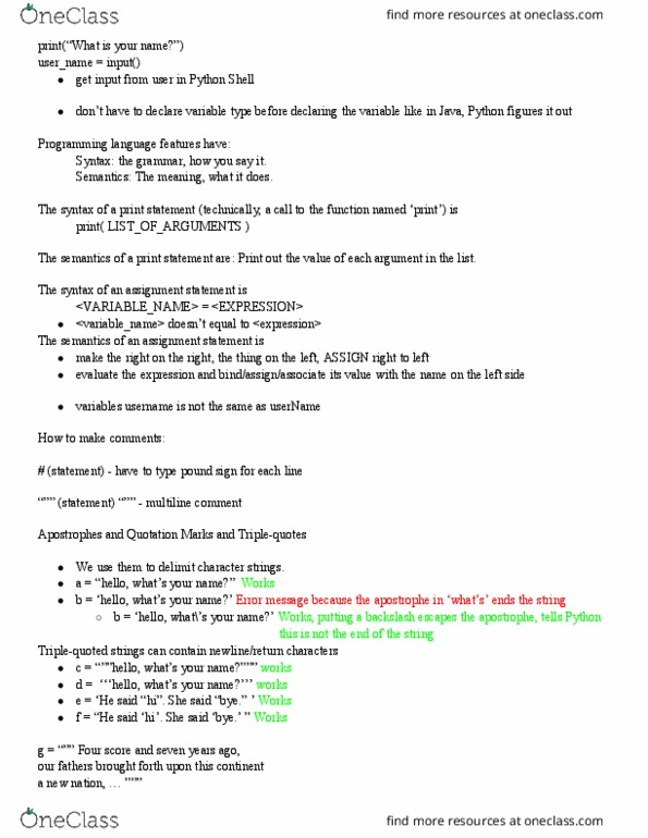 I&C SCI 31 Lecture Notes - Lecture 2: Programming Language thumbnail