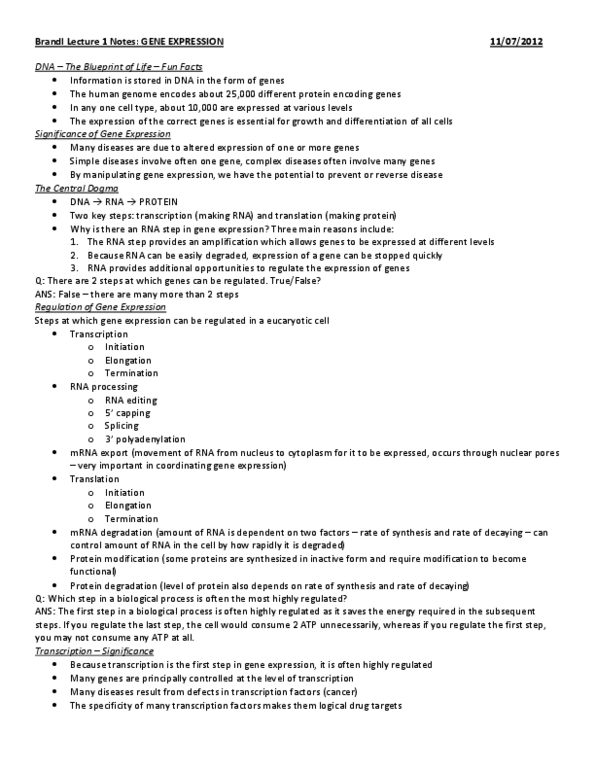 Biochemistry 2280A Lecture Notes - Rna Editing, Eukaryote, Nuclear Pore thumbnail