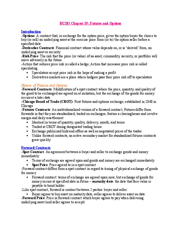 BU283 Chapter Notes - Chapter 19: Arbitrage, Chicago Mercantile Exchange, Electronic Trading Platform thumbnail