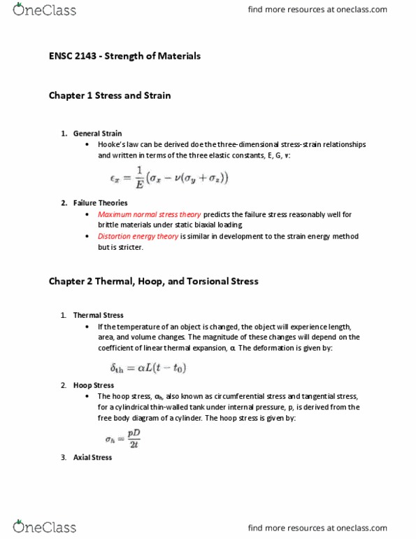 ENSC 2143 Lecture Notes - Lecture 2: Shear Stress, Free Body Diagram, Cylinder Stress thumbnail