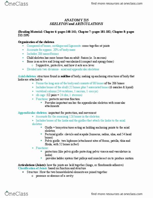 ANAT 215 Lecture Notes - Lecture 13: Cervical Vertebrae, Anatomical Terms Of Location, Ankle thumbnail