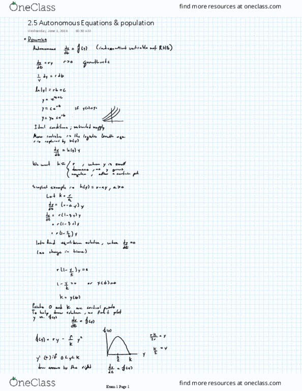 MAP 2302 Lecture 8: 2.5 Autonomous Equations & population thumbnail