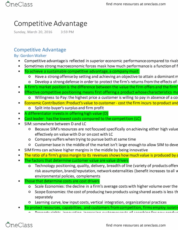 Management MGT 100 Lecture Notes - Lecture 13: Switching Barriers, Sunk Costs, Competitive Advantage thumbnail