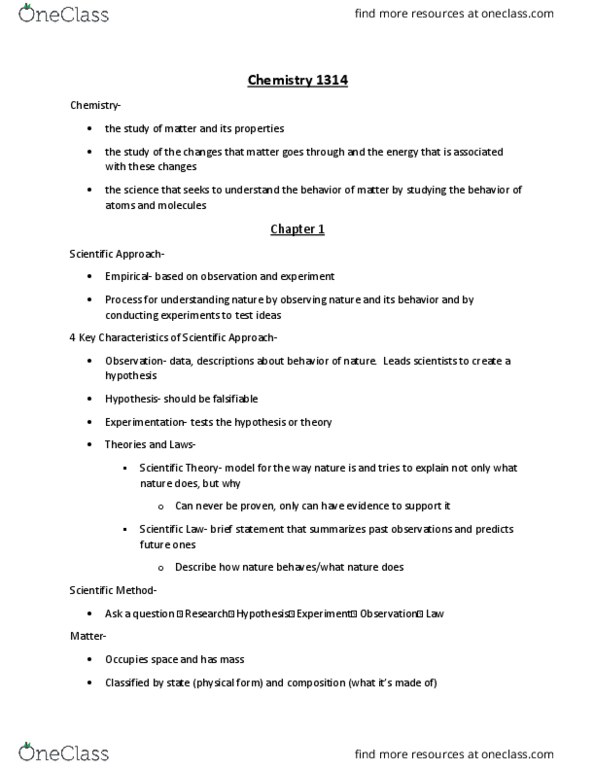 CHEM 1314 Chapter Notes - Chapter 1: Significant Figures, Scientific Notation, Electric Current thumbnail