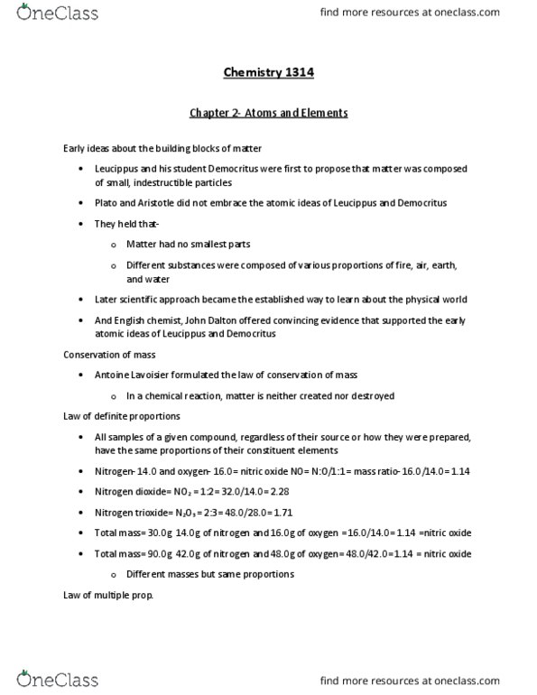 CHEM 1314 Chapter Notes - Chapter 2: Noble Gas, Natural Abundance, Avocado thumbnail