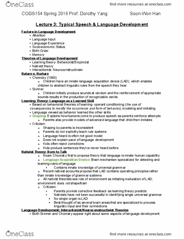 COGS 154 Lecture Notes - Lecture 3: Text Segmentation, Phoneme, Language Acquisition Device thumbnail