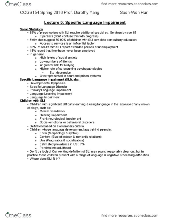 COGS 154 Lecture Notes - Lecture 5: Naturalistic Observation, Fast Mapping, Pediatrics thumbnail