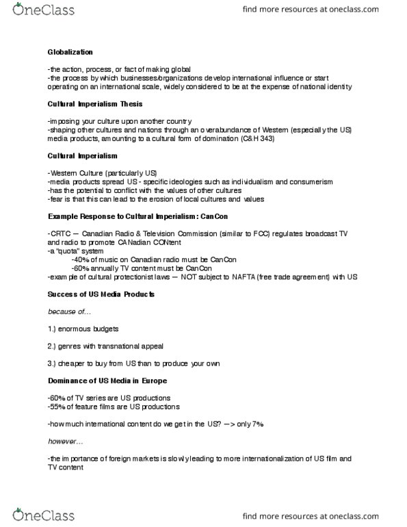 COMM 121 Lecture Notes - Lecture 16: Consumerism, Glocalization, Cultural Imperialism thumbnail