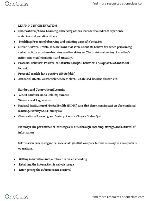 PSYCH-AD 101 Lecture Notes - Lecture 9: Connectionism, Parallel Computing, Hermann Ebbinghaus thumbnail