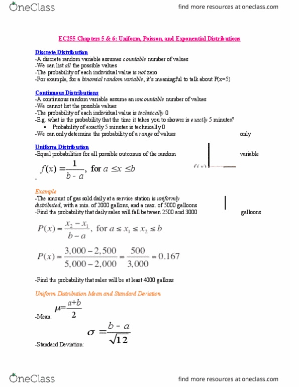 EC255 Chapter Notes - Chapter 6: Probability Distribution, Poisson Distribution, Exponential Distribution thumbnail
