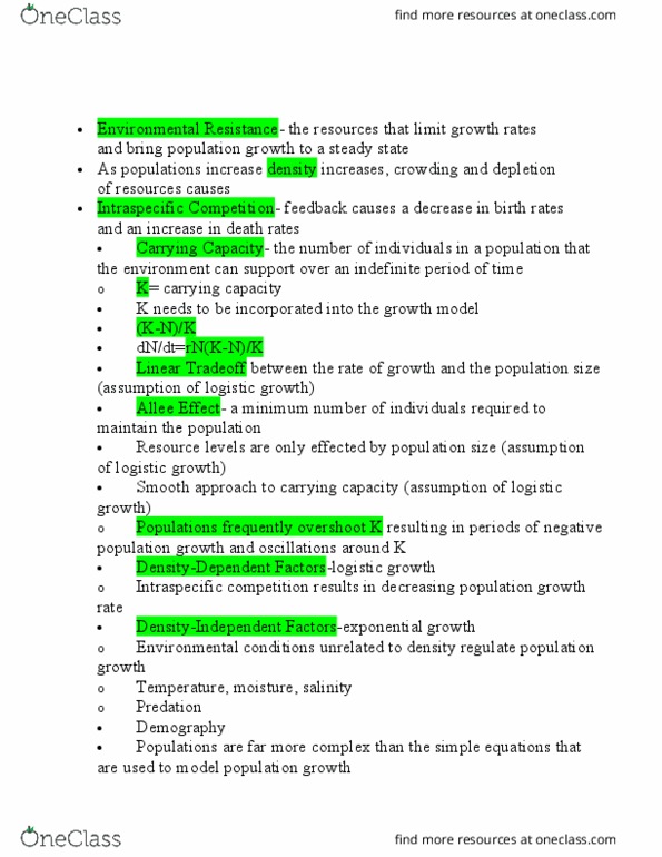 BIOS 1710 Lecture Notes - Lecture 20: Life Table, Semelparity And Iteroparity, Intraspecific Competition thumbnail