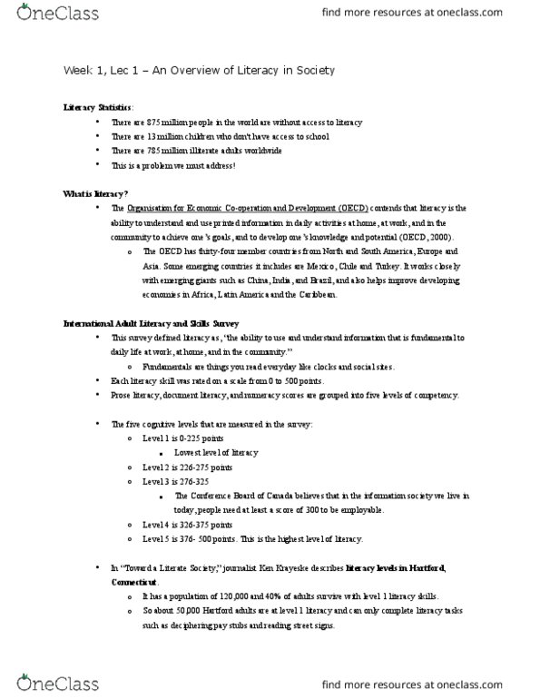 EDUC 118 Lecture Notes - Lecture 1: Literacy Test, The Conference Board, Numeracy thumbnail