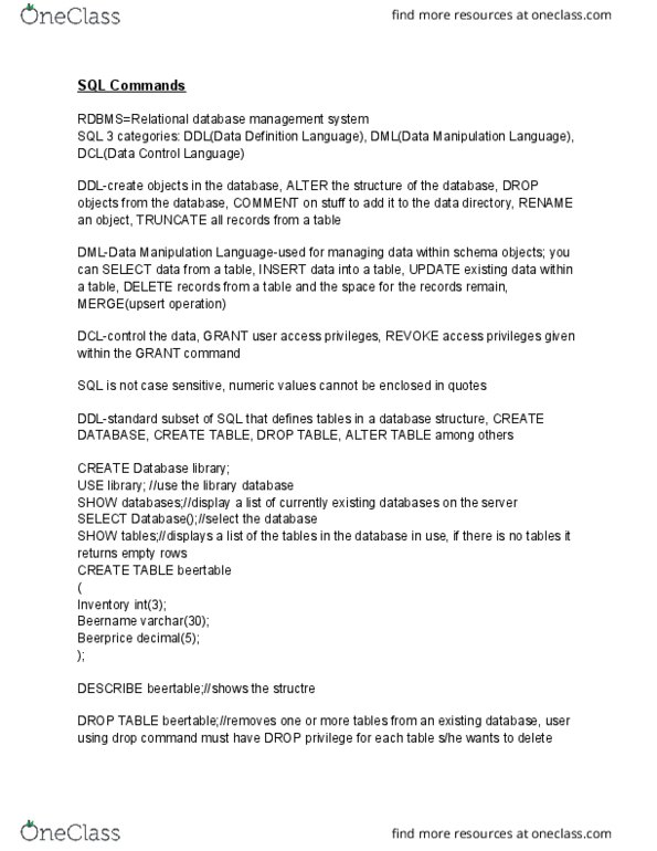 SYST10199 Lecture Notes - Lecture 15: Data Manipulation Language, Data Control Language, Data Definition Language thumbnail