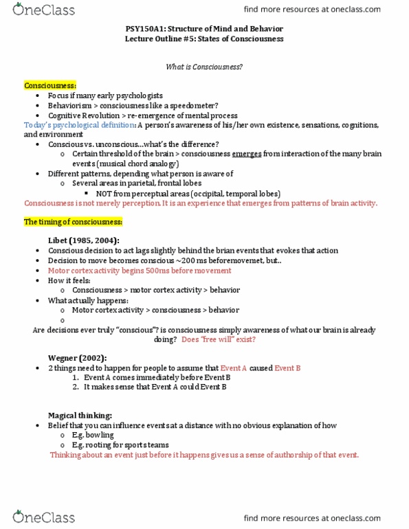 PSY 150A1 Lecture Notes - Lecture 5: Overeating, Snoring, Melatonin thumbnail