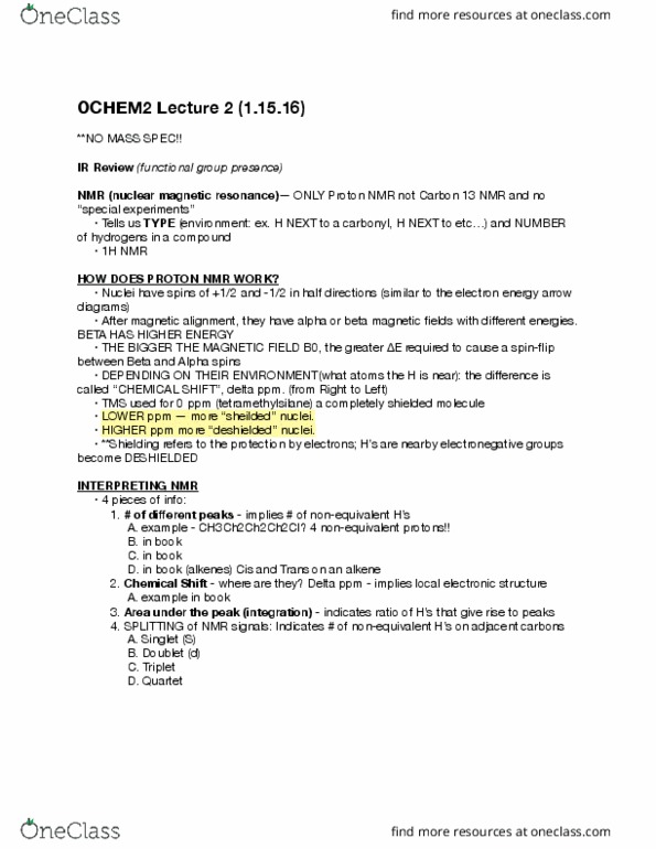 CHEM 241B Lecture Notes - Lecture 2: Chemical Shift, Tetramethylsilane, Electronegativity thumbnail