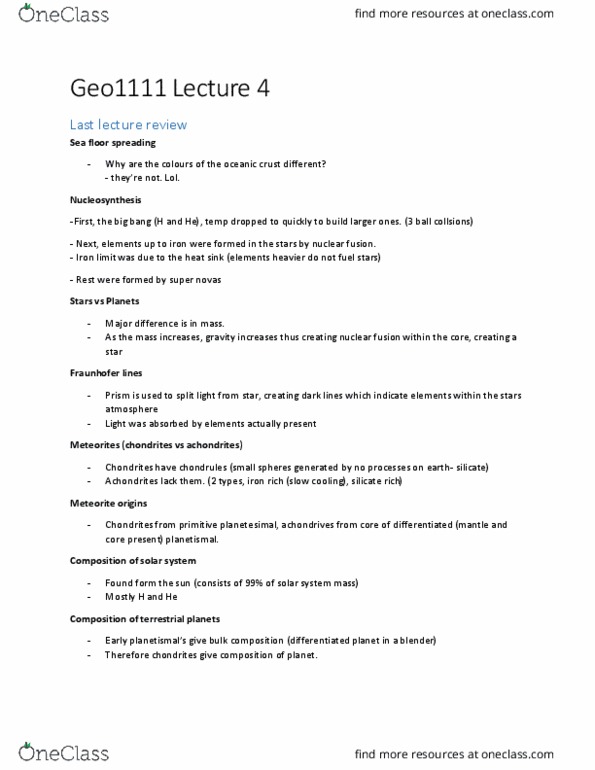 GEO 1111 Lecture Notes - Lecture 4: Goldschmidt Classification, Kuiper Belt, Fraunhofer Lines thumbnail