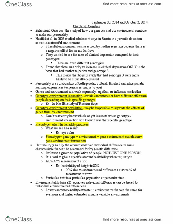 PSY 246 Lecture Notes - Lecture 8: Extraversion And Introversion, Monoamine Oxidase A, Big Five Personality Traits thumbnail