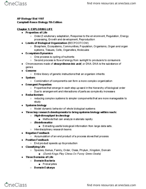 BIOL 1107 Chapter Notes - Chapter 1: Archaea, Eukaryote, Deductive Reasoning thumbnail