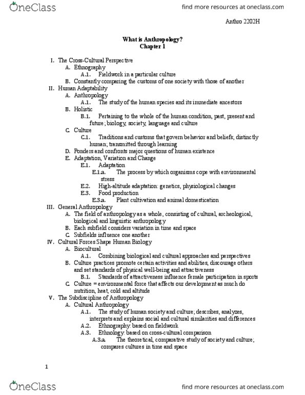 ANTHROP 2202H Chapter Notes - Chapter 1: Paleoecology, Sociolinguistics, Paleoanthropology thumbnail